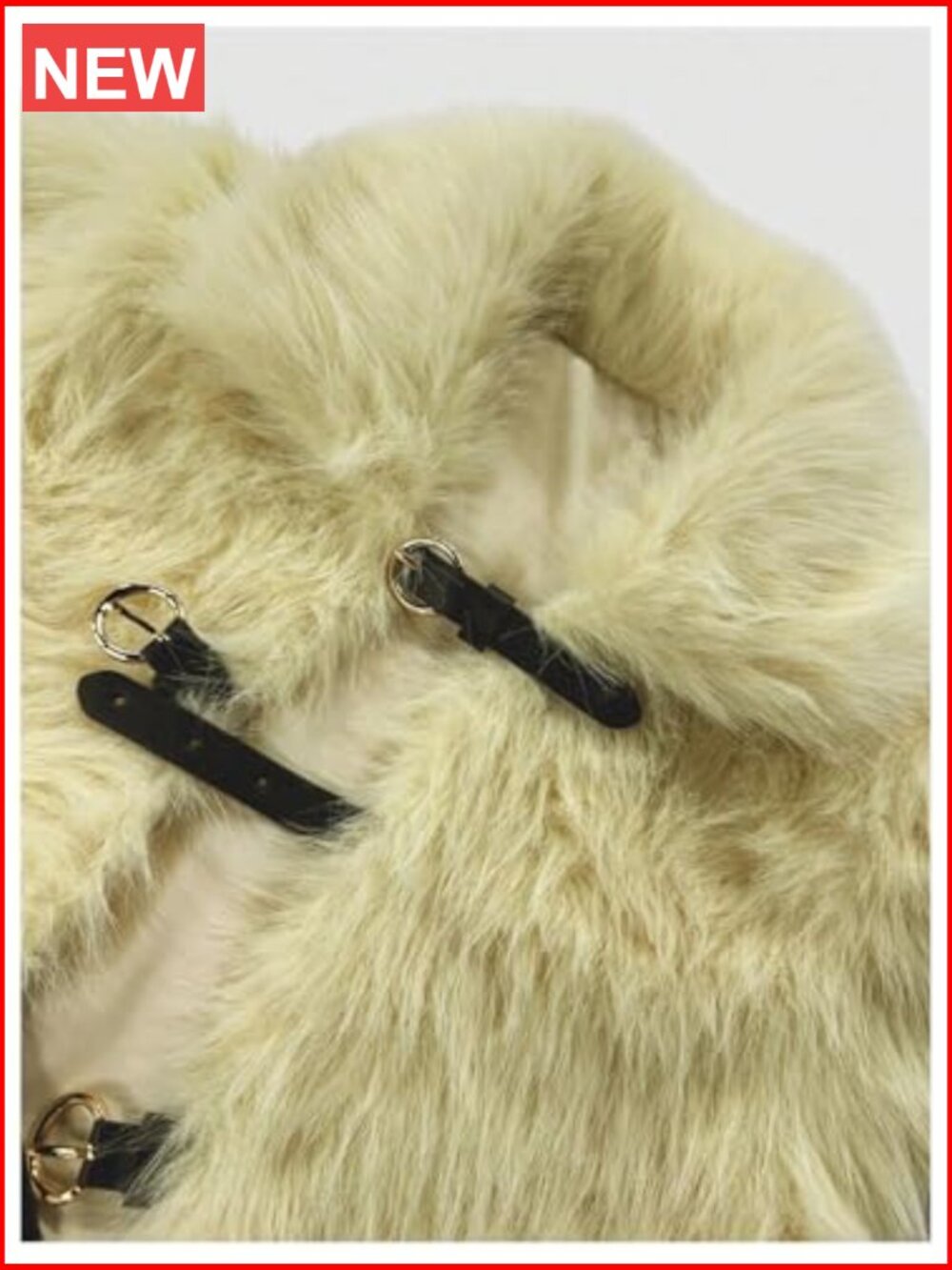Faux Fur Super Crop Top Buckle Short Sleeve Collared Y2K Jacket Going Out Top - Picture 4 of 5